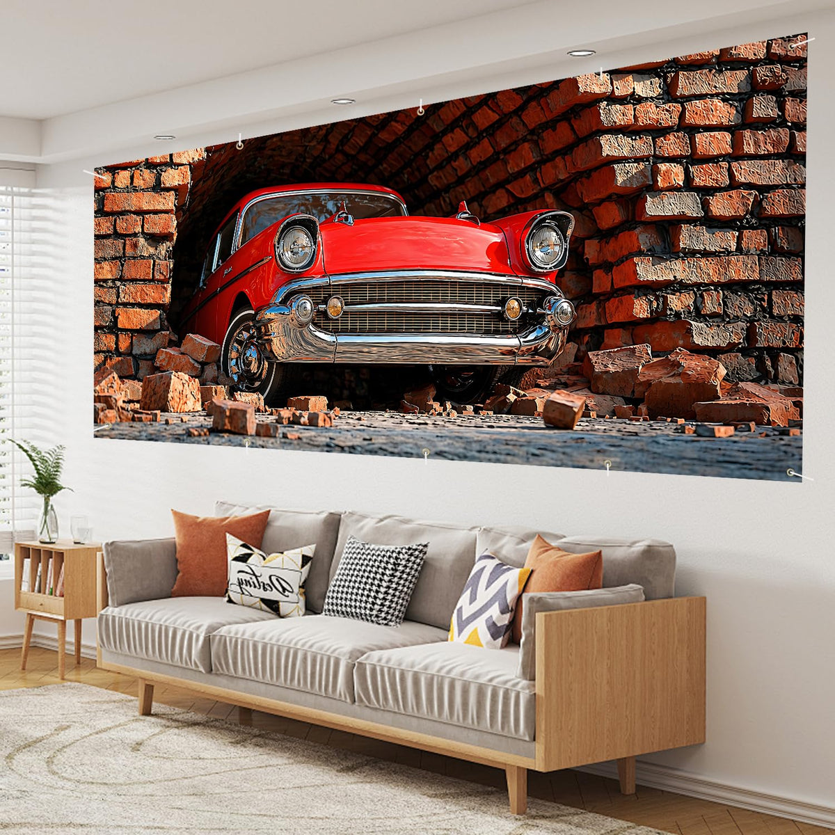Red Classic Car Garage Door Banner Mural (204 / 7 x 16 ft)