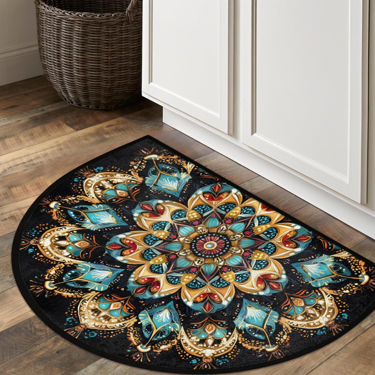 Mandala Boho Half Round Rug Half Moon Door Mat Half Circle Rugs (A:b-color 3)