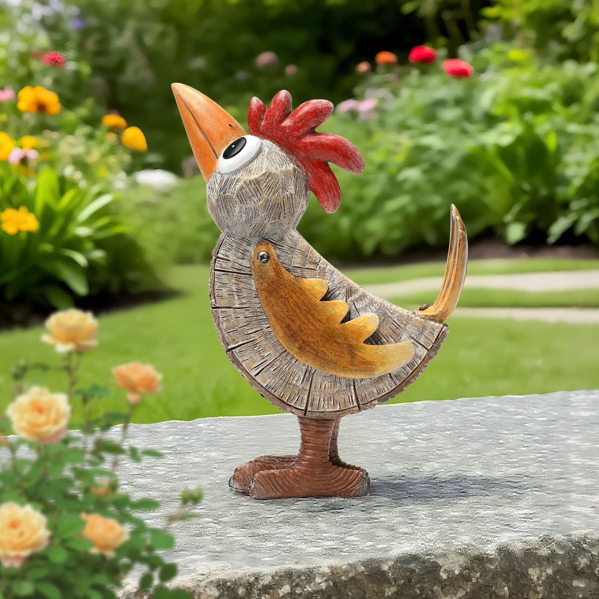 Outdoor Whimsical Rooster Statue Chicken Yard Art Garden Rooster Decor (Brown)