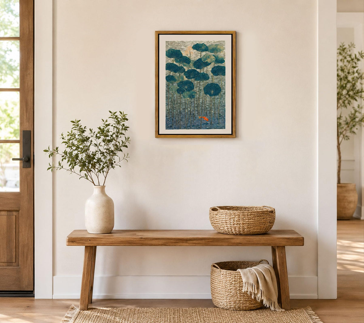 Floating Framed Lotus Koi Canvas Wall Art (Lotus And Koi / 16"L x 12"W)