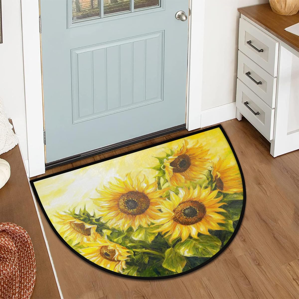 Half Round Door Mat Sunflowers Oil Painting Welcome Mats Non (36 inch x 24 inch (Semicircular) / Sunflowers Oil Painting)