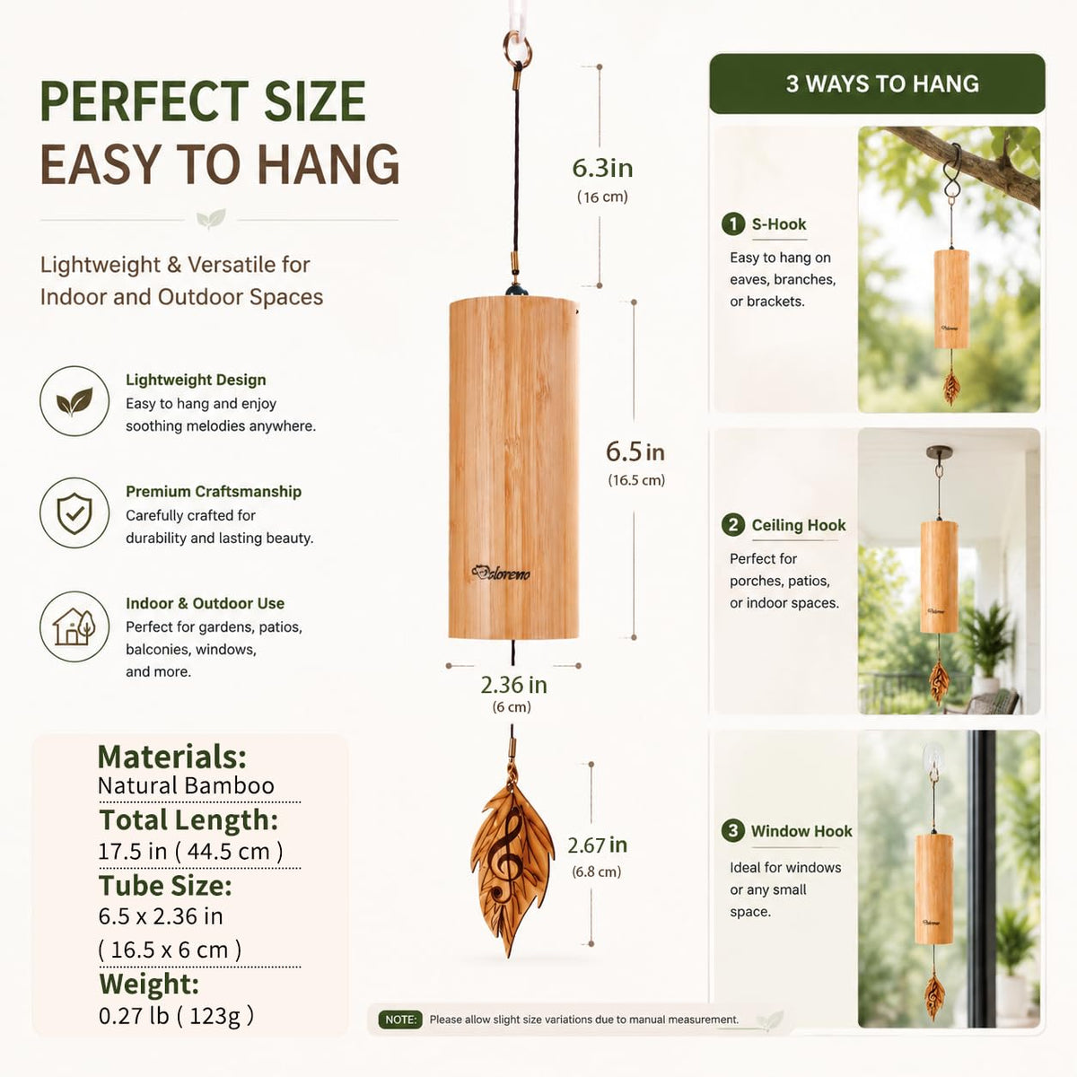 Wind Chimes for Outside Natural Bamboo Windchimes Unique Rain Chime Sound Healing Instruments Gifts for Mom Indoor Outdoor Zen Decorations for Patio Porch Garden and Backyard (Fm-Chord)