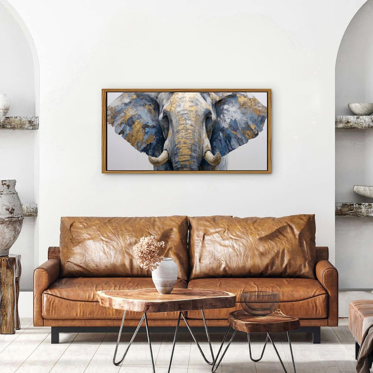 Gray Gold Elephant Wall Decor African Elephant Canvas Wall Art for Living Room Grassland Animal Painting Print Framed Neutral Minimalist Wildlife Picture Modern Artwork Bedroom Office Decoration 20x40 (20"L x 40"W / Elephant)