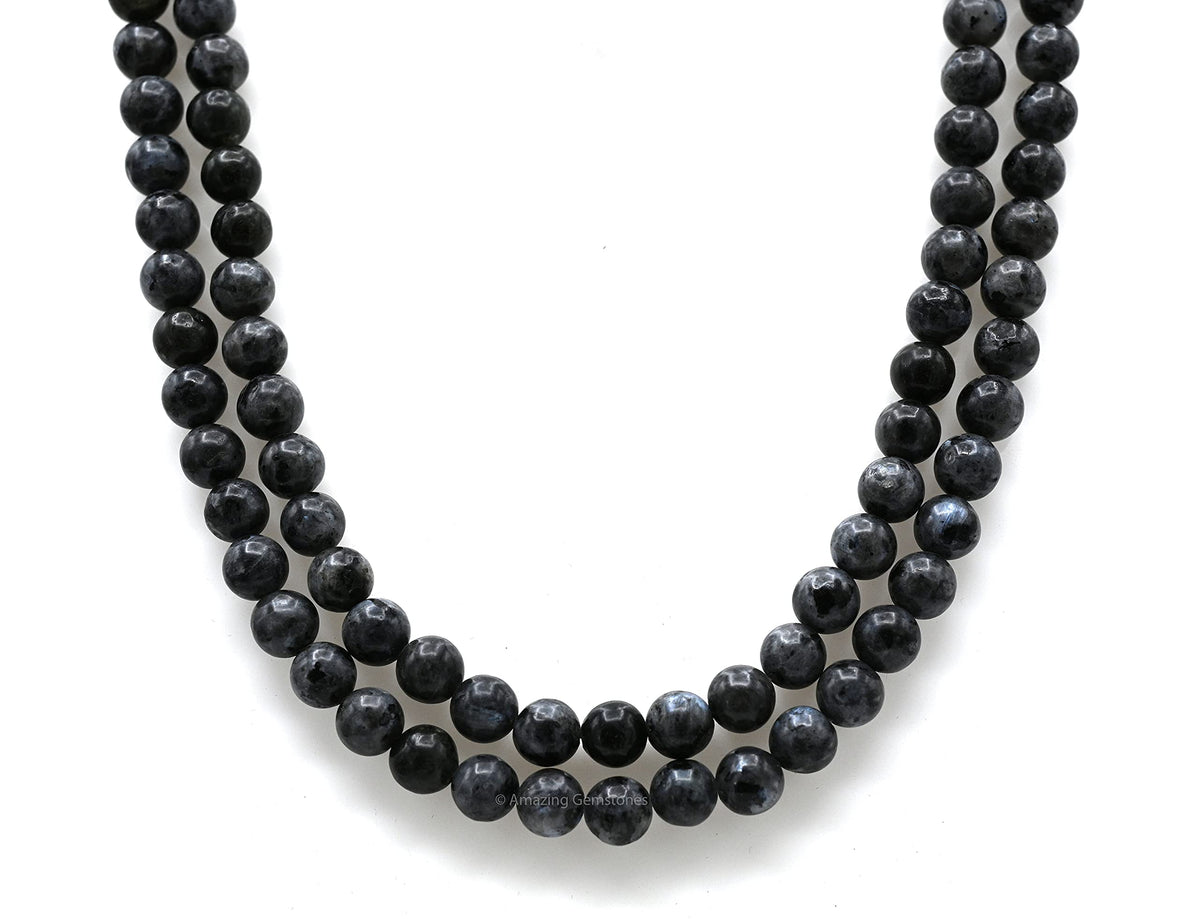 Larvikite Black Labradorite Buddhist Prayer Beads Japa Mala with 108 Meditation Beads (Without Knots / Larvikite Black Labradorite)