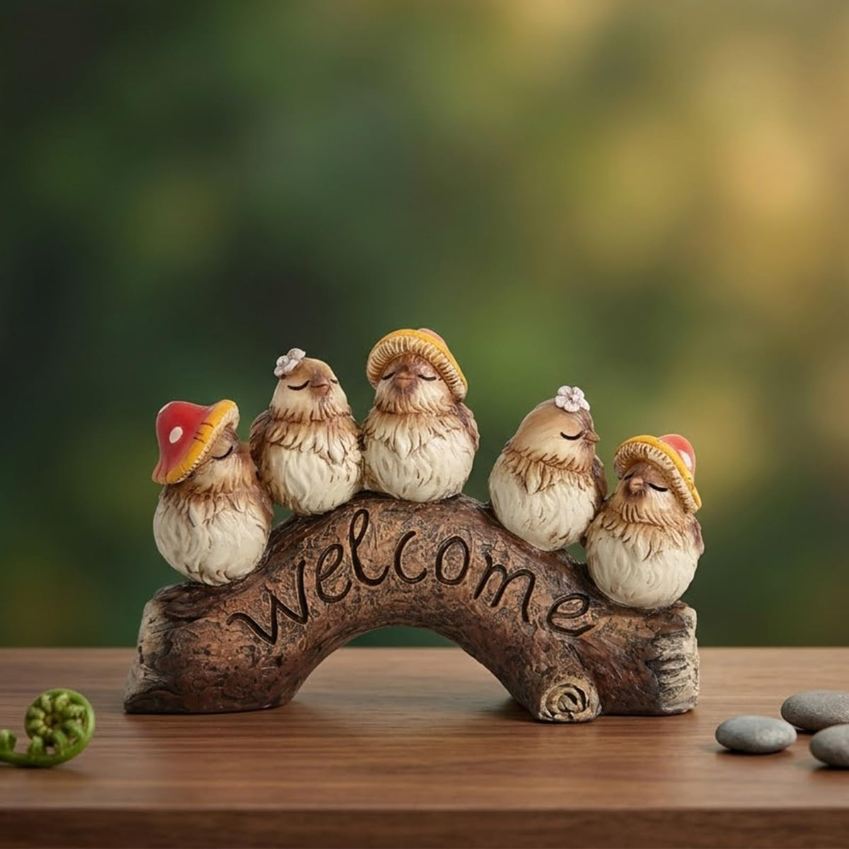 Garden Bird Statue Outdoor Welcome Sign Bird Family Decor Housewarming Gift (Brown-bird)