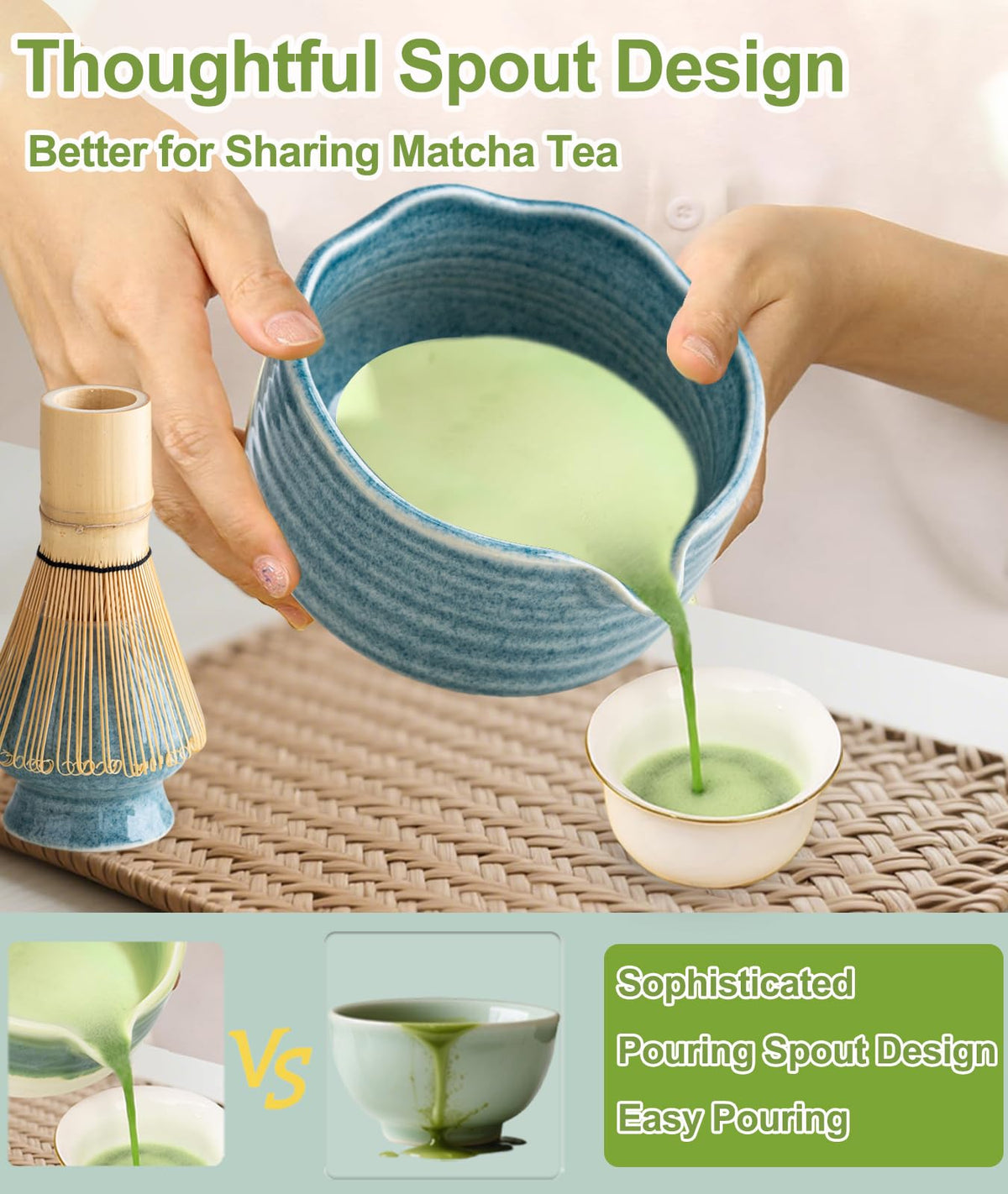 Matcha Set with 17oz Ceramic Bowl (Retro Blue)
