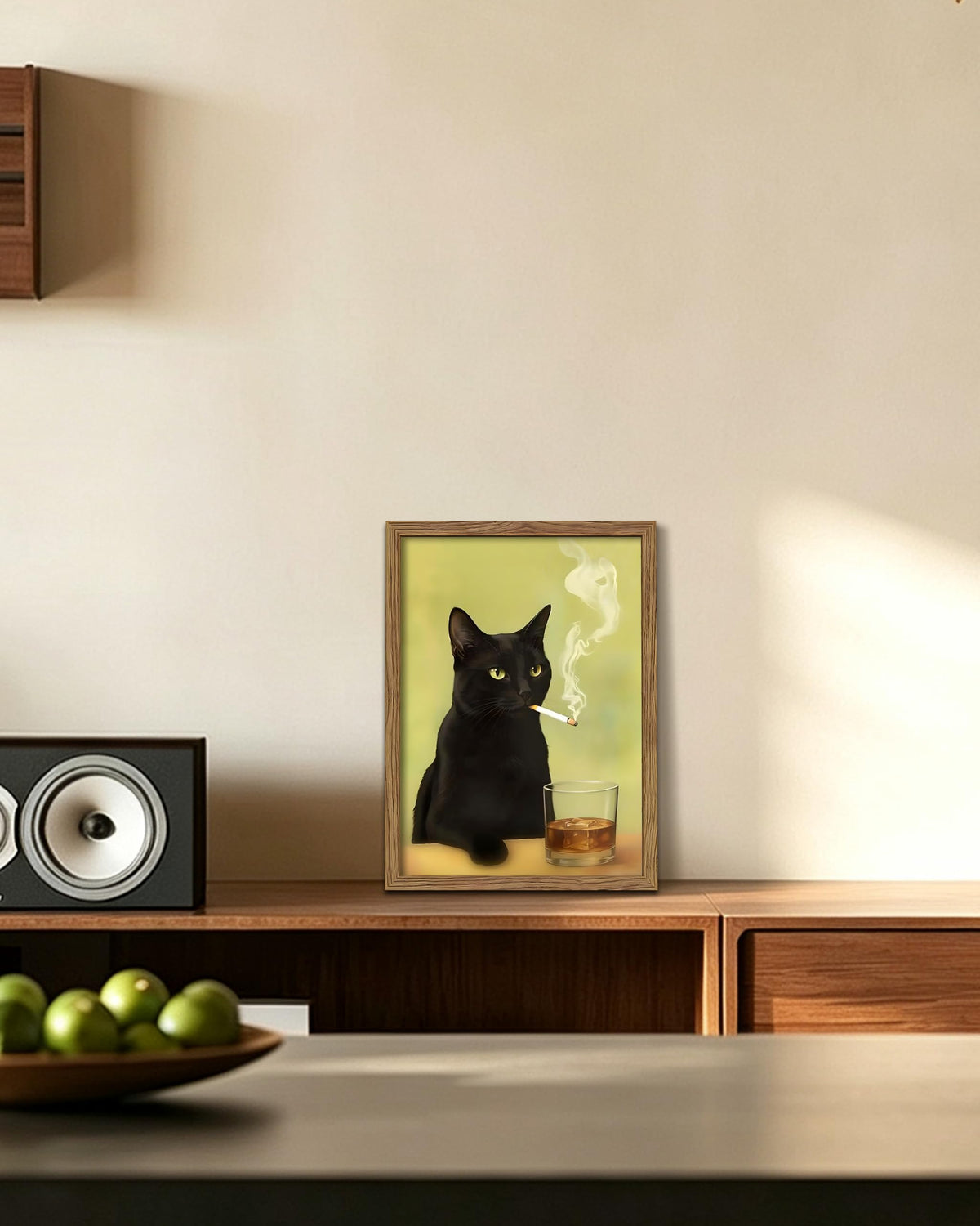Funny Black Cat Framed Canvas Wall Art (A-Black Cat Smoking / 16"L x 12"W)