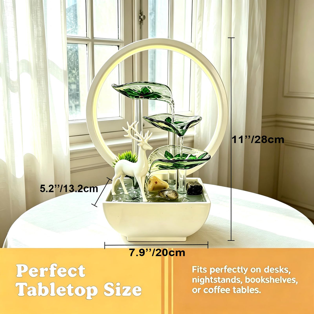 Tabletop Water Fountain Indoor (Holly Leaves Pattern)