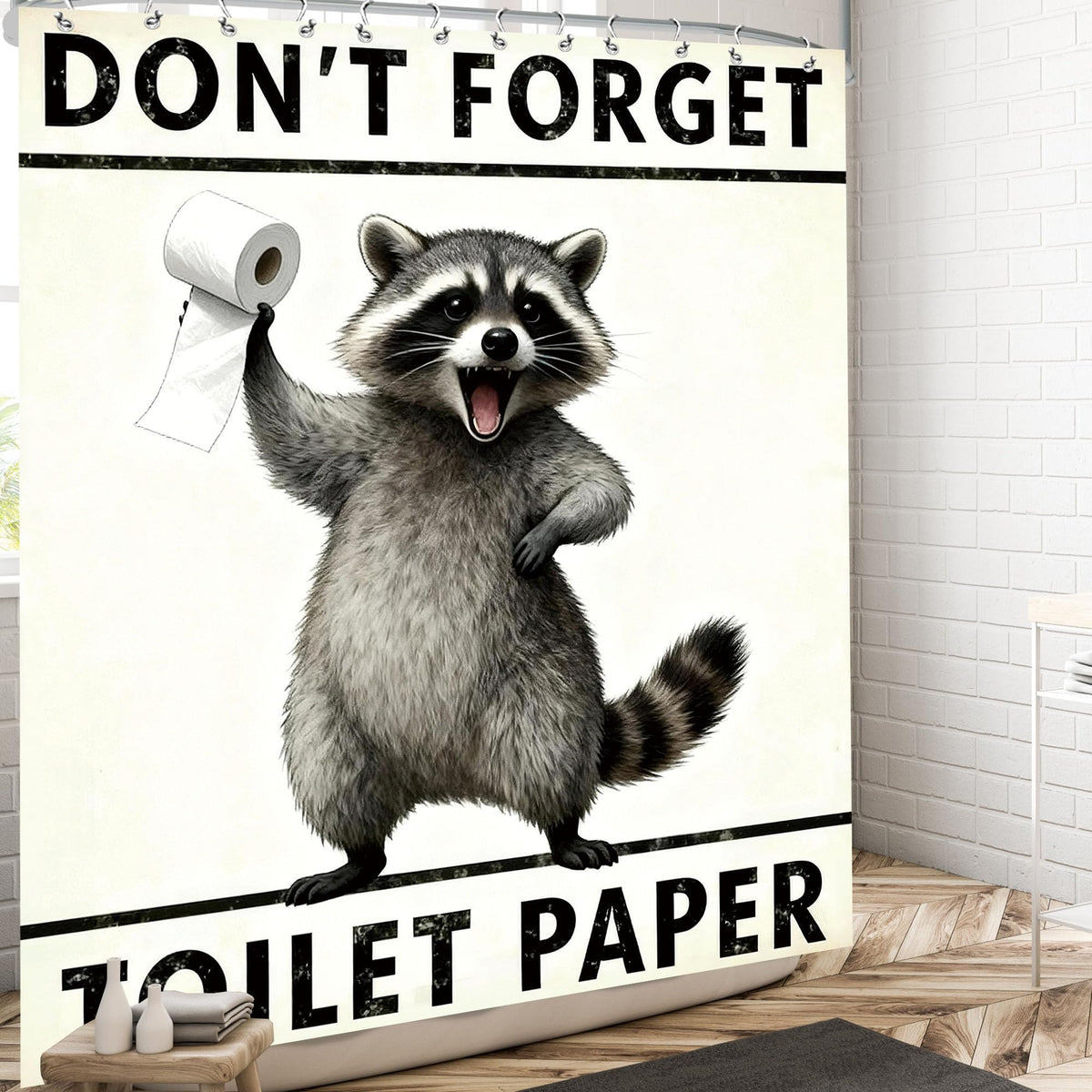 Funny Cute Raccoon Shower Curtain Black and White Kids Fun Bathroom Decor (60"W x 72"L (Pack of 1) / Funny Raccoon)