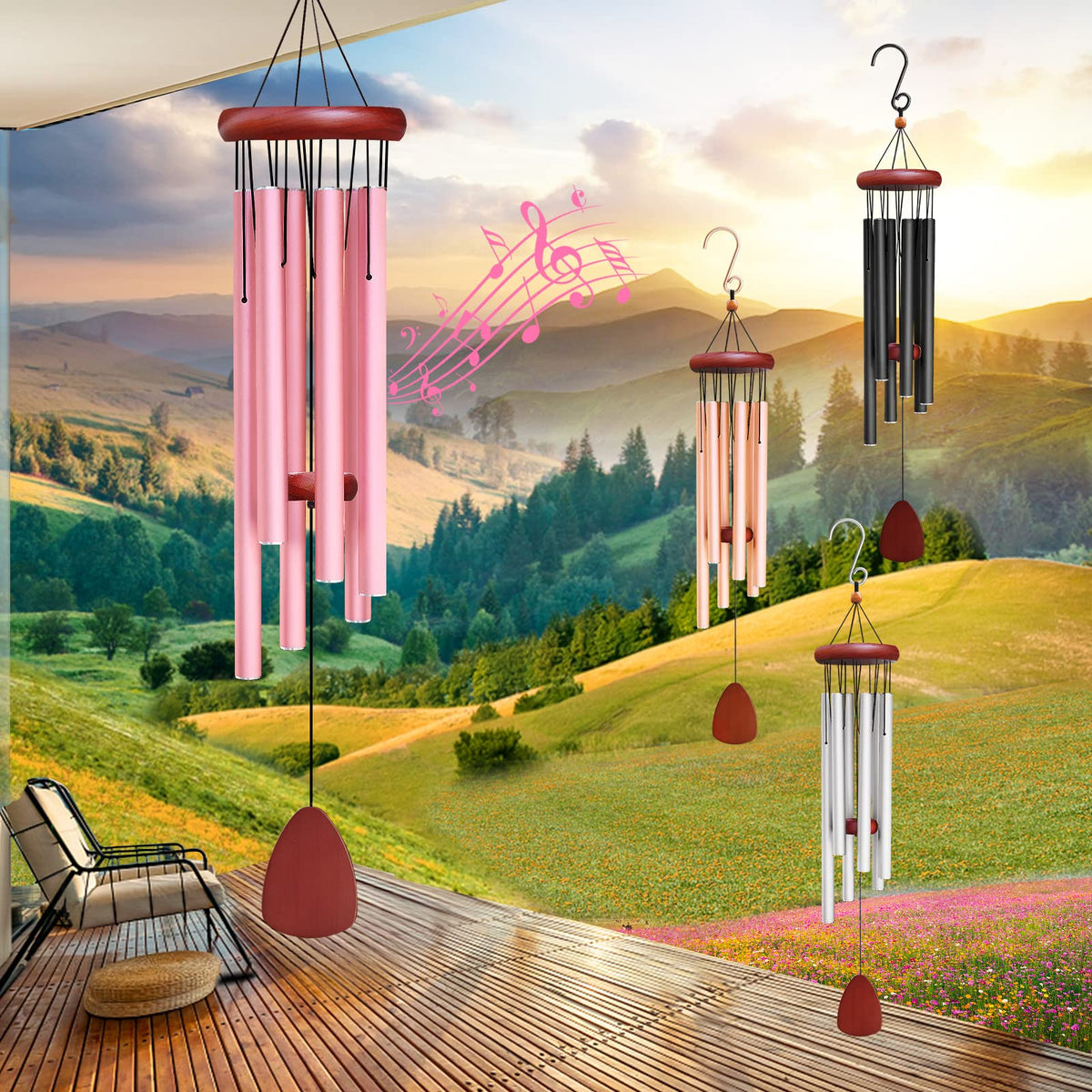 Large Aluminium Wind Chimes (Pink Wind Chimes-36")