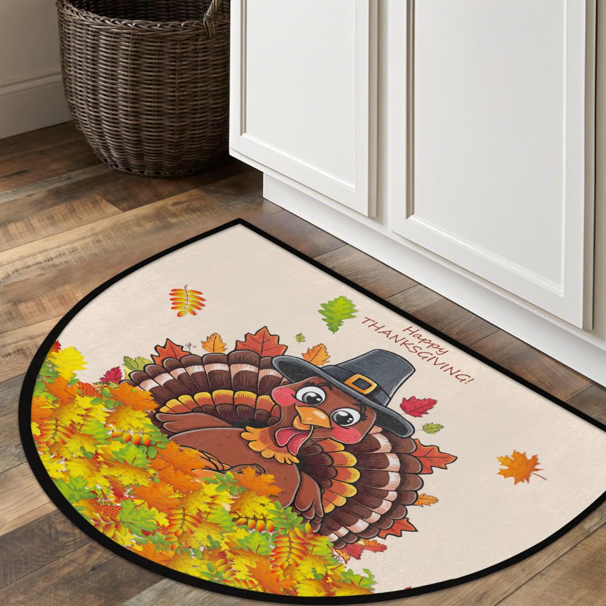 Half Round Door Mat Thanksgiving Turkey Autumn Non (E 06)