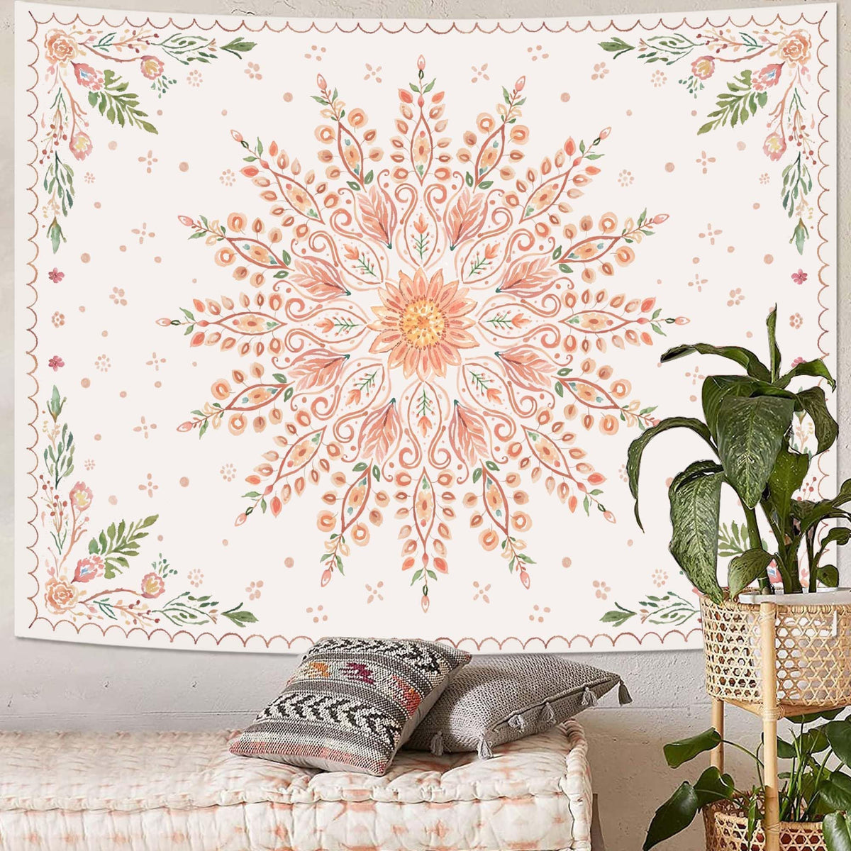 Boho Mandala Tapestry (80"L x 60"W / Beige Pink)