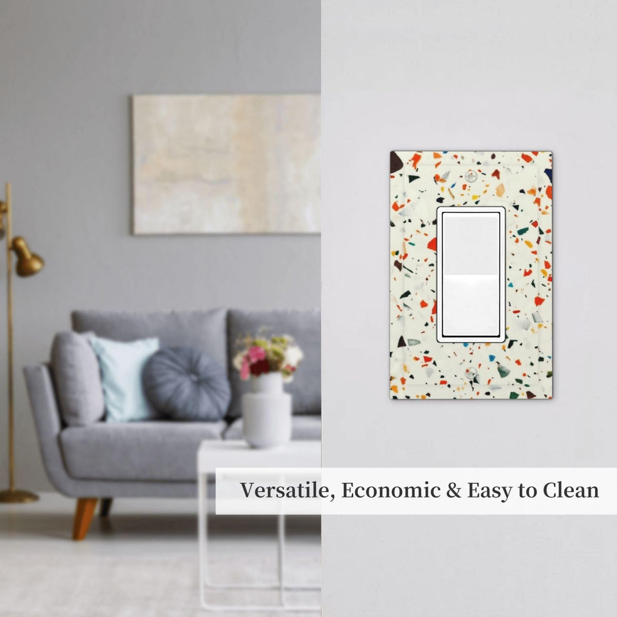 Beige.Cream Yellow Terrazzo Marble 1 Gang Outlet Decorator Light Switch Wall Plate Cover Faceplate Decorative Switchplate Rocker (Beige.Cream Yellow Terrazzo Marble / 1-Gang Rocker Mid)