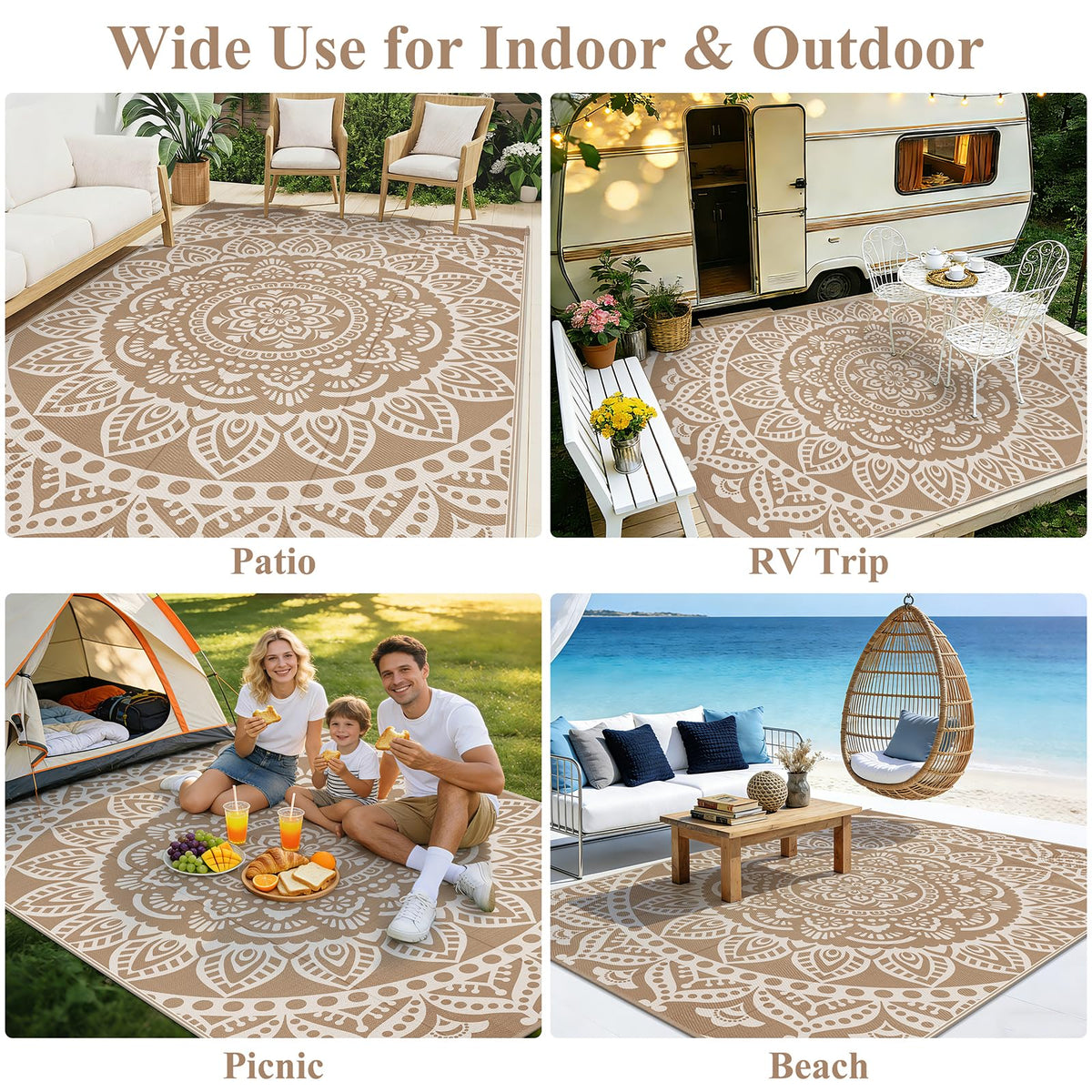 Waterproof Outdoor Rug 8'x10' Brown (Flower Brown / 8' x 10')