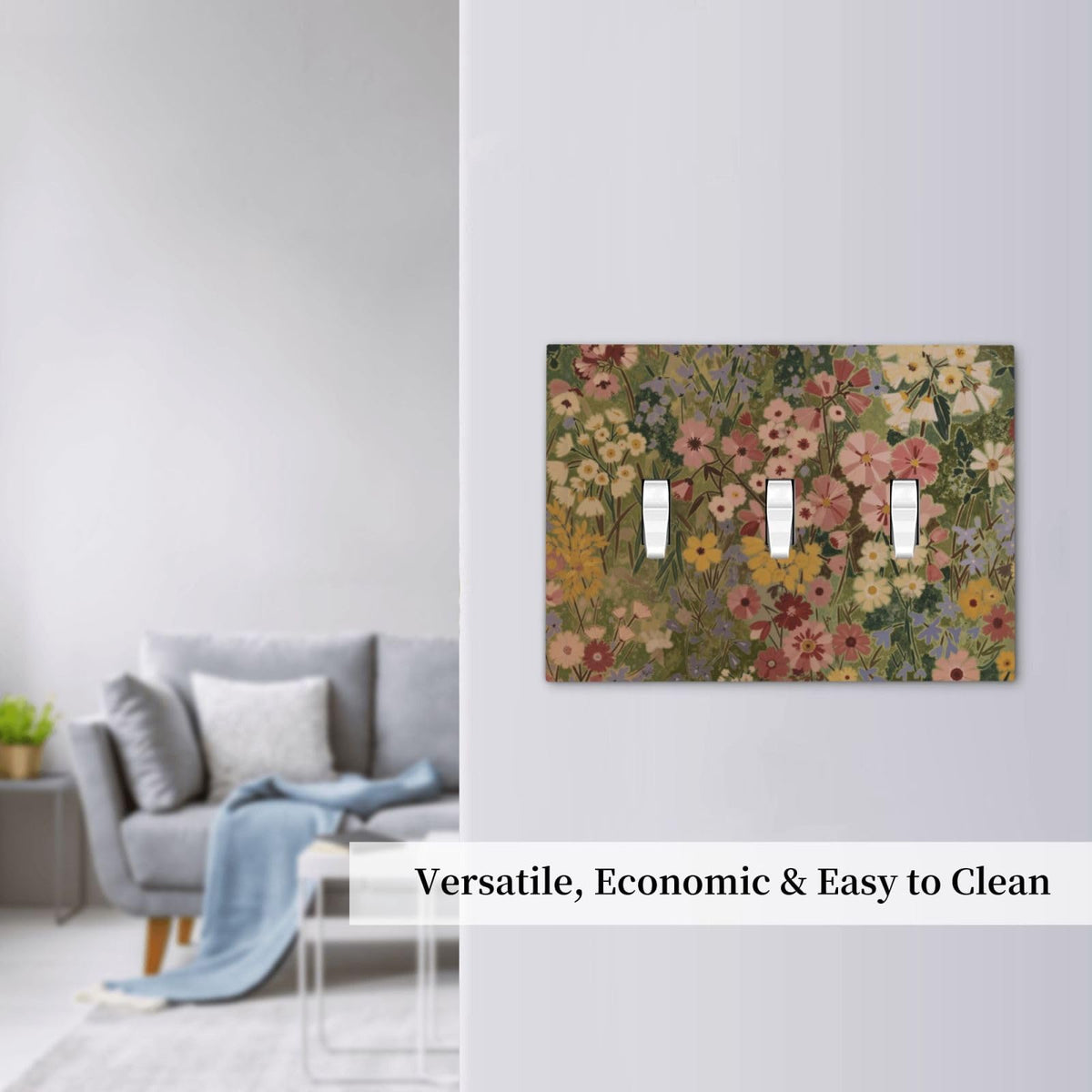 Rustic Colorful Floral Vintage Flower 3 Gang Electrical Outlet Light Switch Cover Decorative Triple Toggle Wall Plate Electric Faceplate Switch Face Plate (Rustic Colorful Floral Vintage Flower / 3 Gang Toggle Mid)