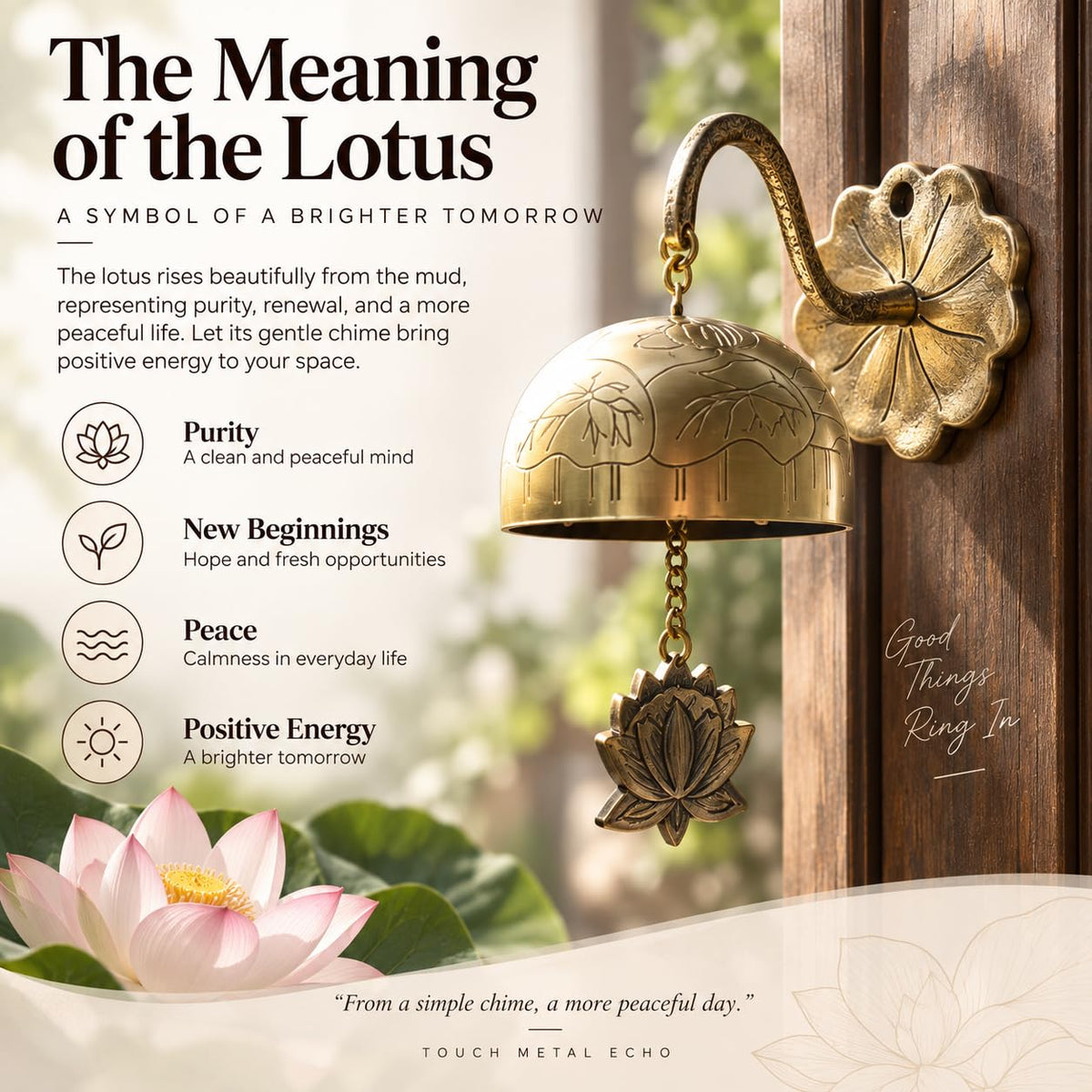 Solid Brass Bell for Door (Gold Lotus)