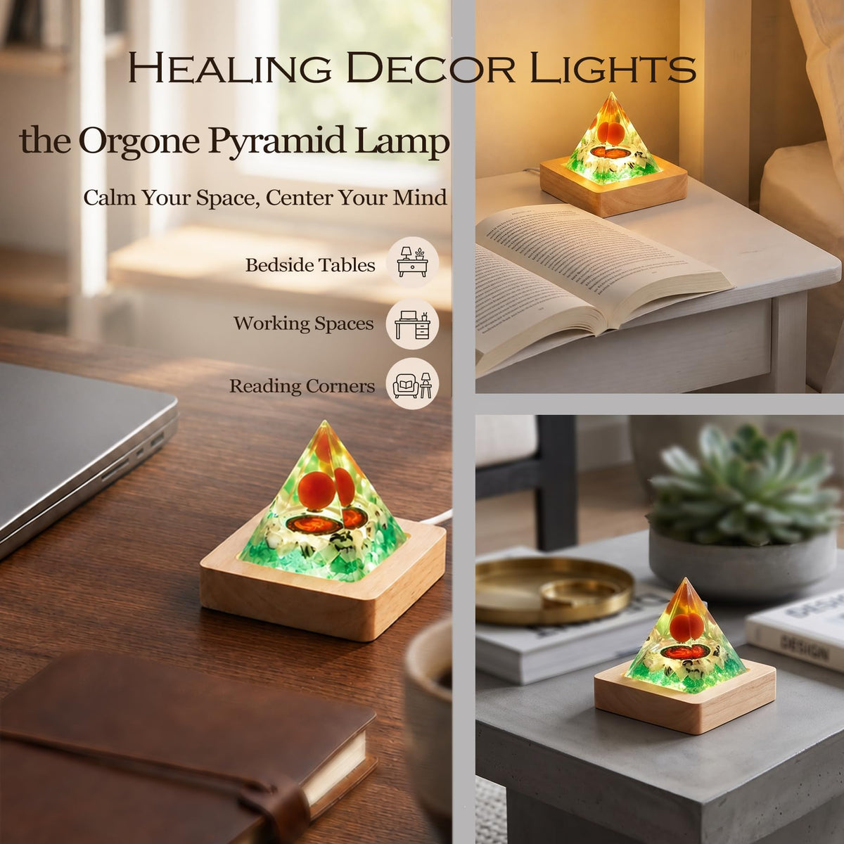 Orgone Pyramid Lamp with Light Base (Plug-in-Pyramid-Grounding Balance)