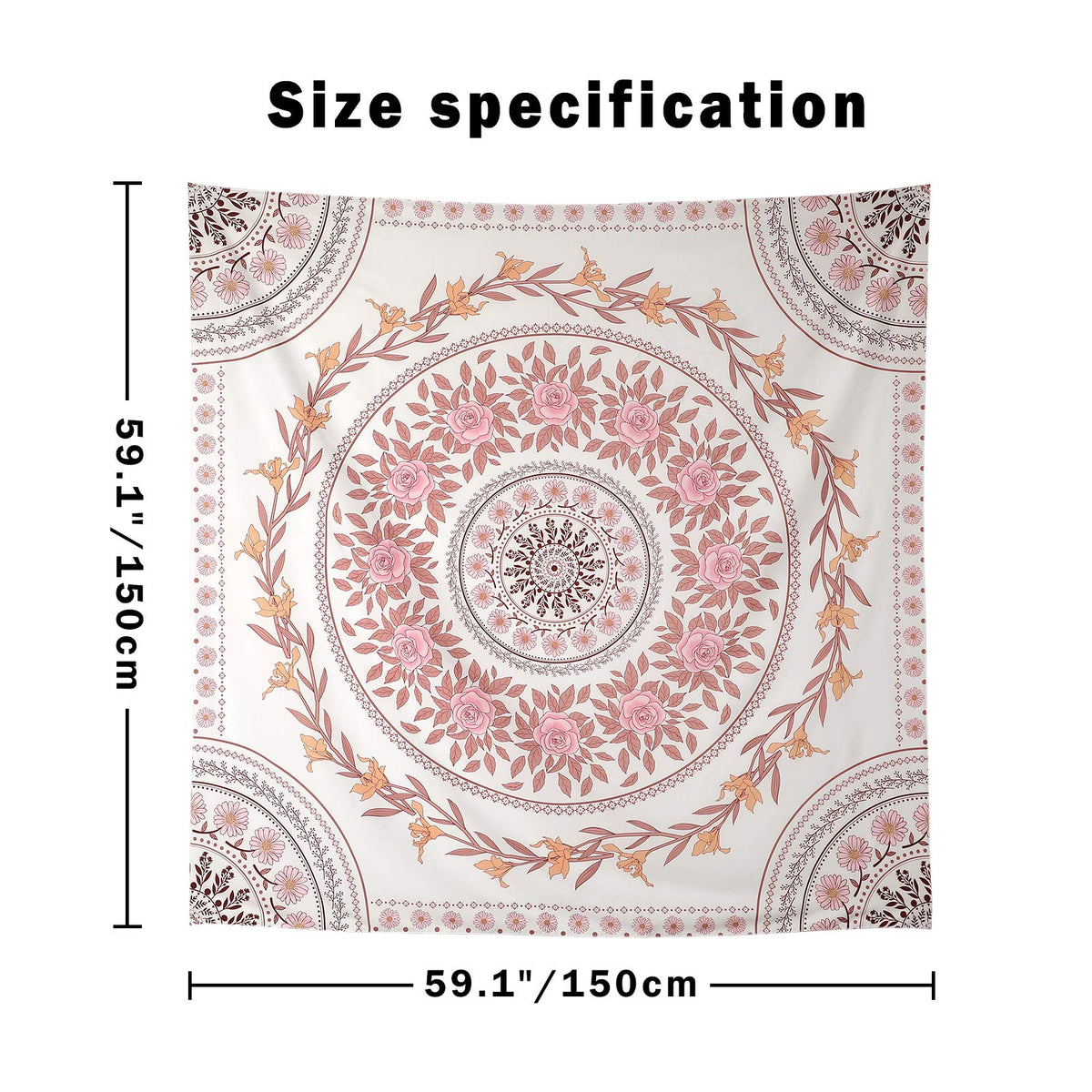 Wall Tapestry for Bedroom Aesthetic Pink Mandala Wall Hanging Large Boho Trippy Tapestries Bohemian Art Tapistry Hippie Floral Tapastry Decor For Bedroom Ceiling Living Room Dorm (60"L x 60"W / Boho Tapestry-White)