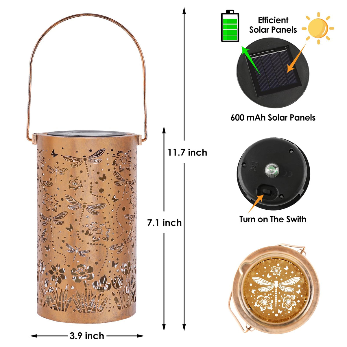 Solar Lanterns Outdoor Garden Decor Birthday Gift for Women Mom (3.9''x11.7'')
