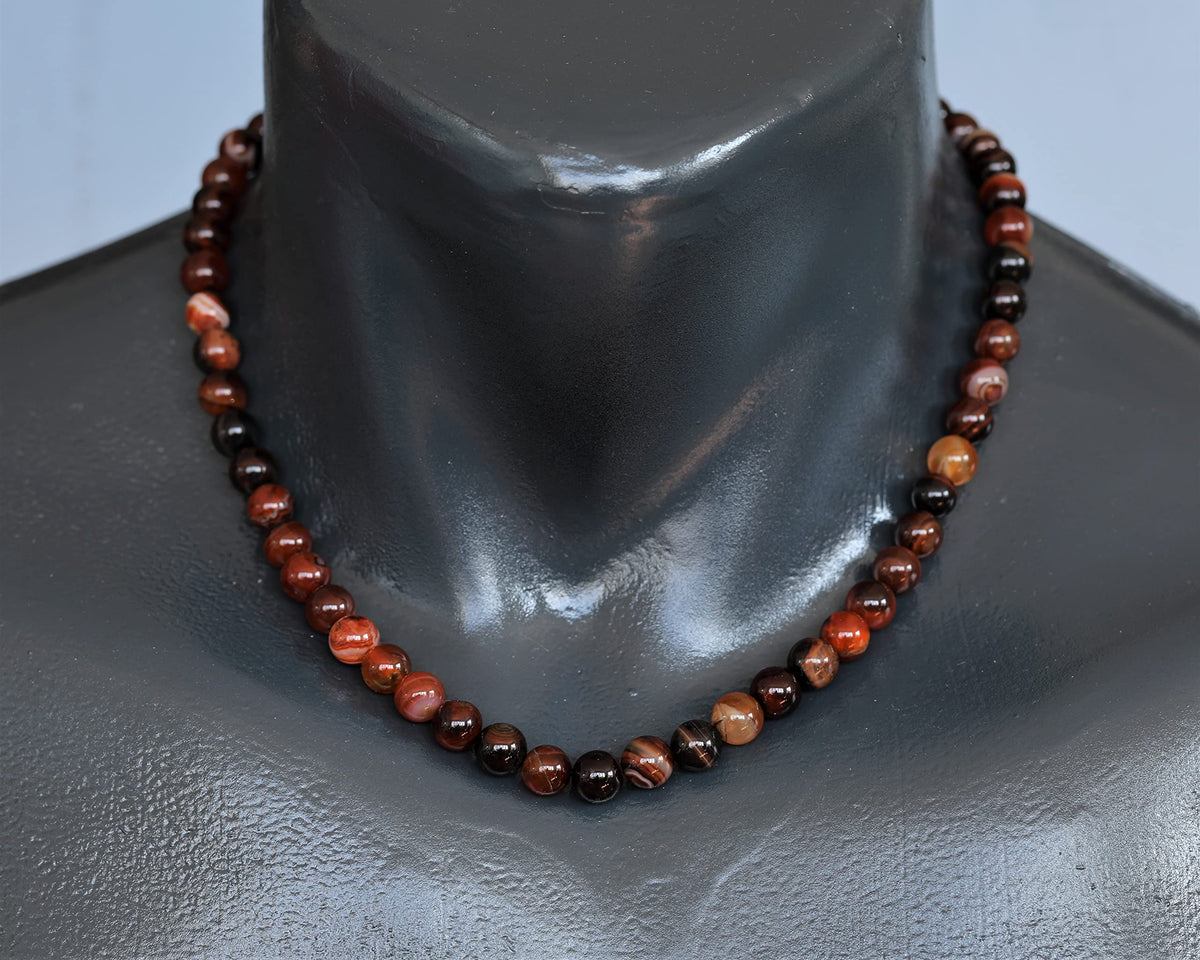 Natural Carnelian Beaded Choker Necklace (Carnelian Agate / 32 Inches)