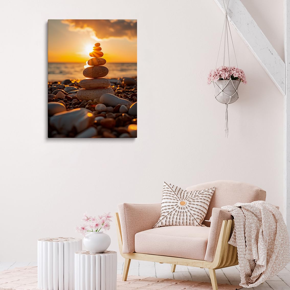 Zen Balance Stone Wall Art (Wood Framed-4 / 24"L x 36"W)