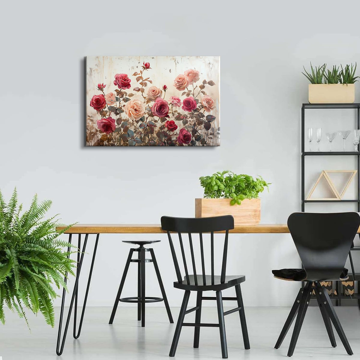 Pink Floral Wall Art Bathroom Decor Rose Flowers Canvas Pictures Vintage Farmhouse Flower Prints Poster Modern Aesthetic Botanical Canvas Paintings Country Plant Artwork for Home Decorations 24x36" (36"L x 24"W / Pink Rose)