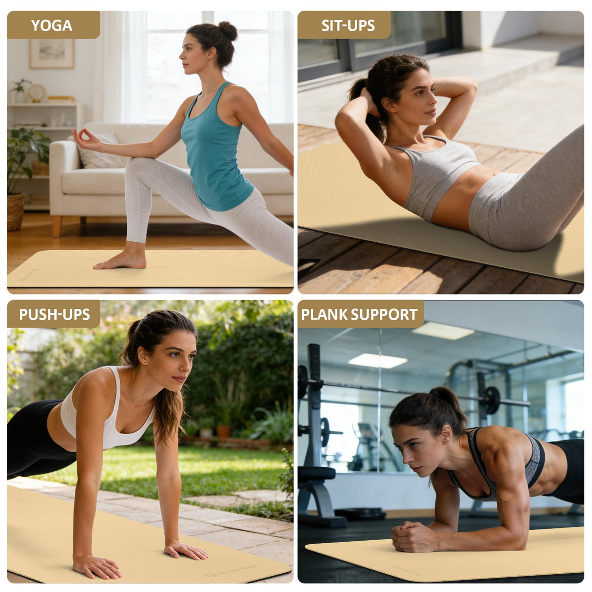 Yoga Mat Non Slip (Beige & Black / 0.24*24*72 Inches)
