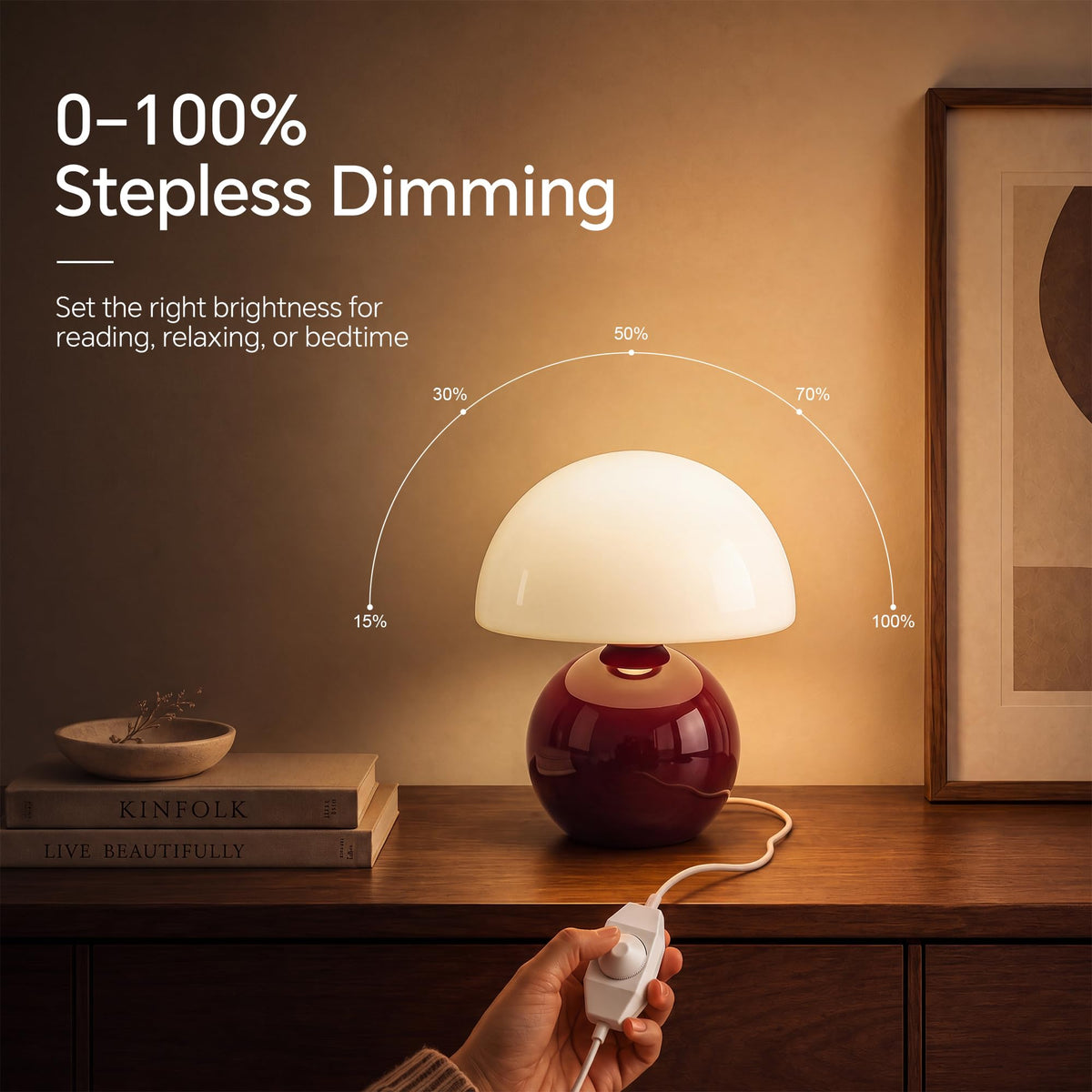 Mushroom Lamp Table Lamp for Bedroom (Wine Red)