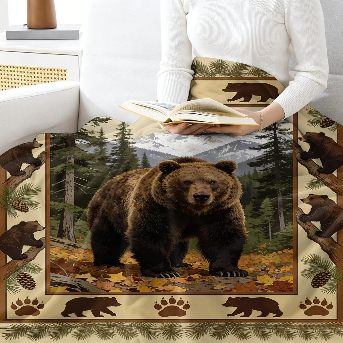 Vintage Bear Throw Blanket Forest Wildlife Bears Cozy Plush Flannel 40"X50" (Bear / 40"X50")