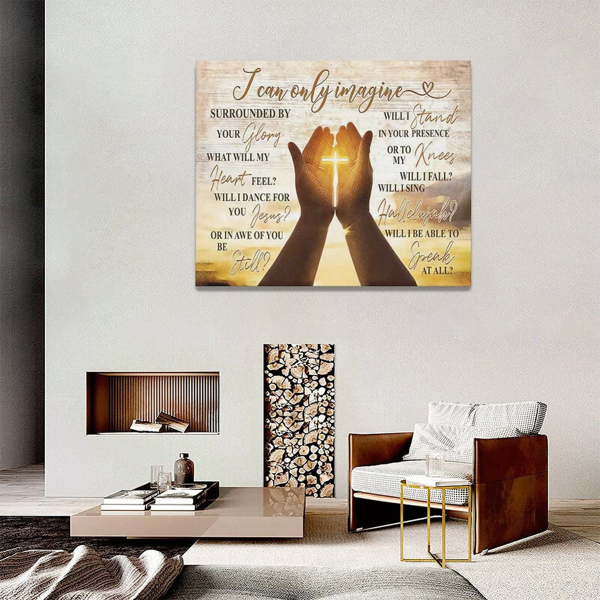Christian Cross In Hands Wall Art Rustic I Can Only Imagine Wall Decor Gold Country Pictures Canvas Prints Motivational Framed Modern Artwork for Church Home Living Room Bedroom Bathroom 20"x16" (Cross 1 / 20"L x 16"W)