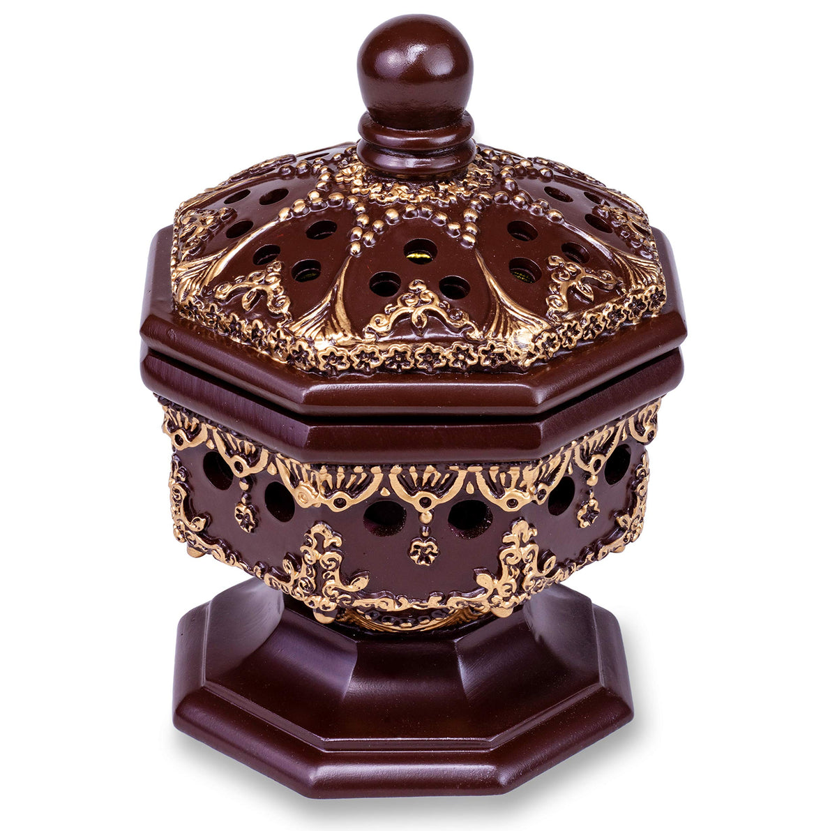 Charcoal Incense Burner Holder Luxury Octagon (Brown)