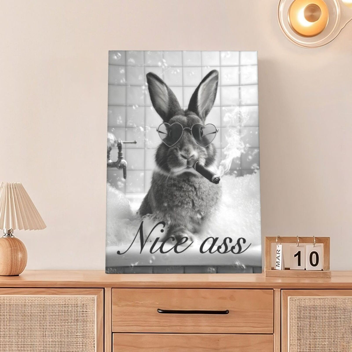 Funny Rabbit Bathroom Wall Art Black And White Bunny Bathtub Canvas Wall Decor Pictures Paintings Prints Artwork Framed Decorations For Bedroom Living Room Gifts 16" x 24" (Rabit / 24"L x 16"W)