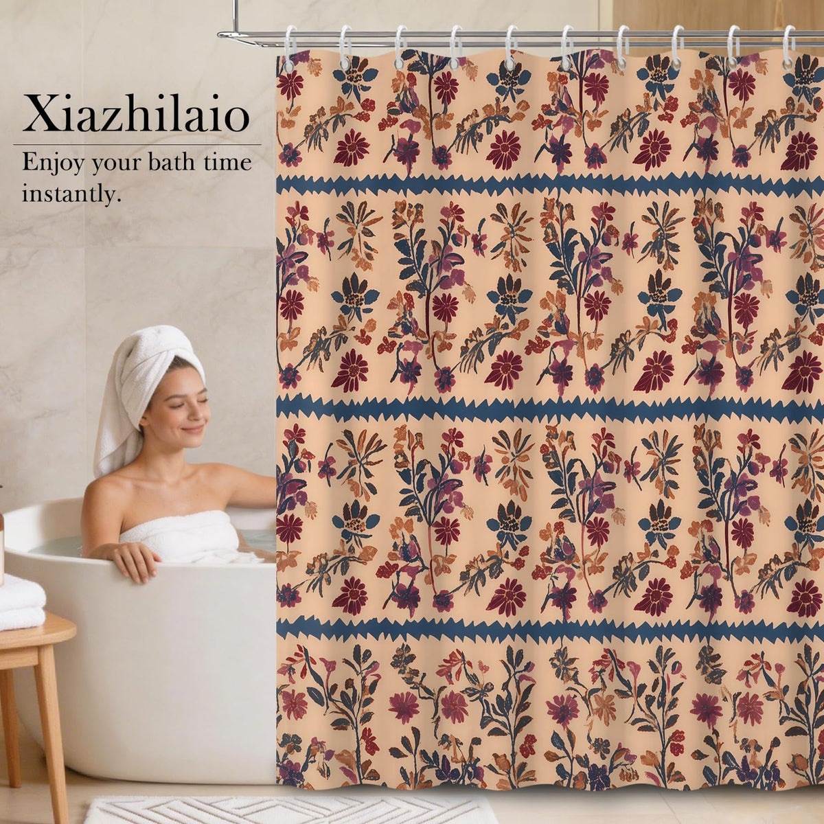 Boho Floral Botanical Shower Curtain 72x78 Inch (Ethnic Floral / 72"W x 78"L (Pack of 1))