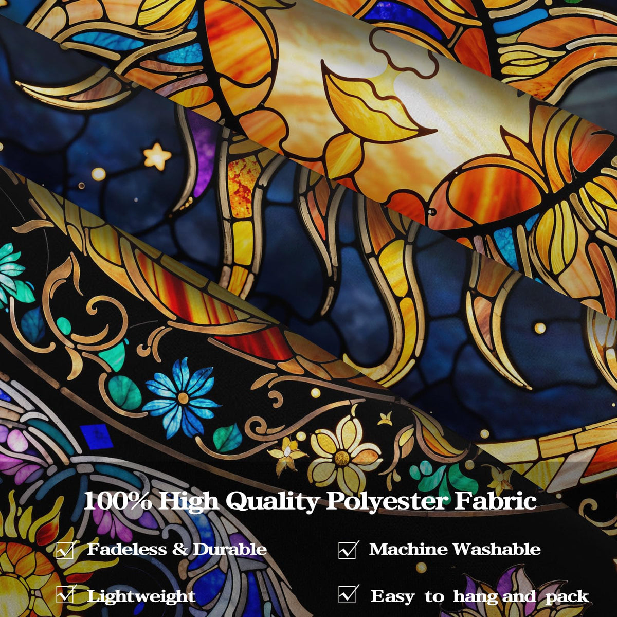 Sun Tapestry Stained Glass Tapestry Wall Decor Tapestries for Bedroom Boho Tapestries Wall Hanging for Bedroom Living Room Glass (Yellow Black / 90"L x 70"W)