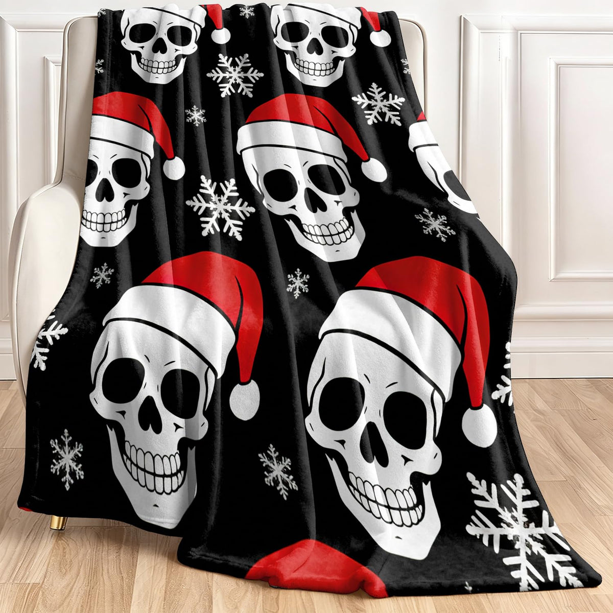 Christmas Skull Fleece Blanket Gothic Spooky Gift Room Decor 30"x40" (Christmas Skull / 30"X40")