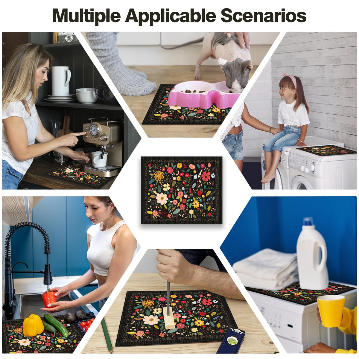 Dryer Top Protector Mat (black boho flower)