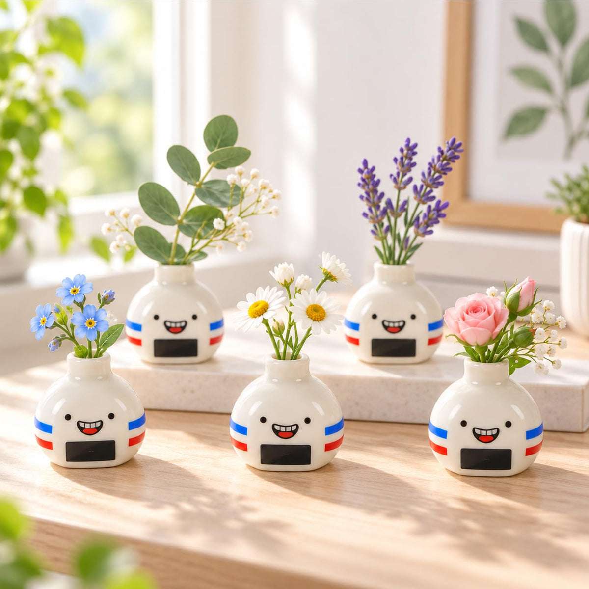 5 Pack Cute Mini Rice Ball Bud Vase (5 Pack Striped Rice Ball Vases)
