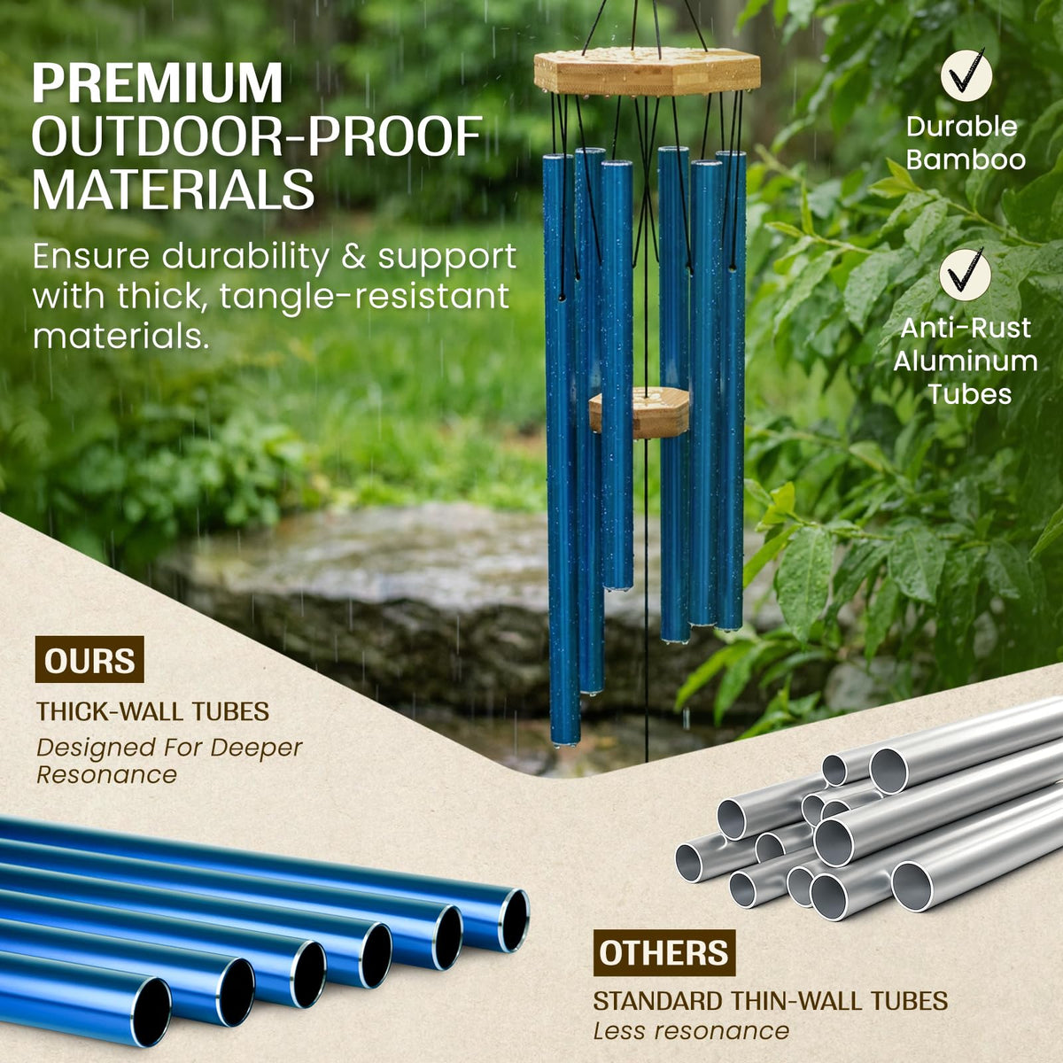 Royal Blue Wind Chimes for Outside (29" Blue)