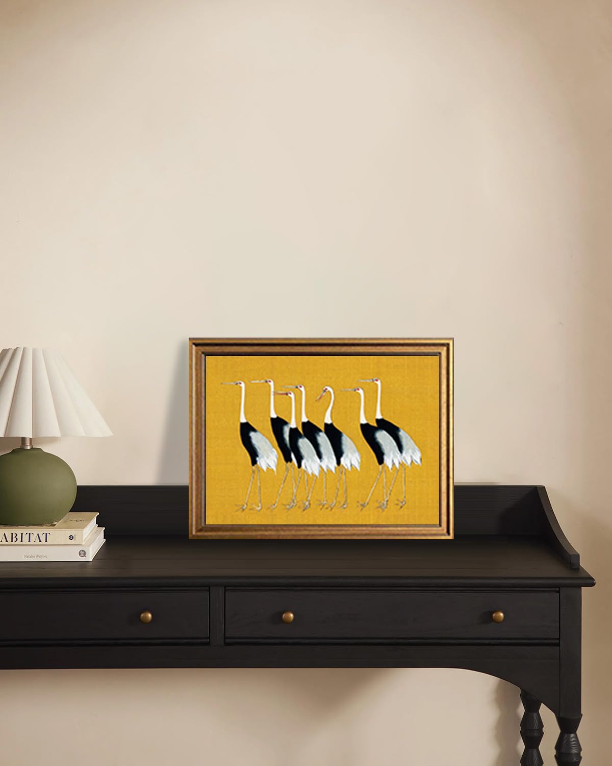 Gold Framed Wall Art for Living Room Cranes Canvas Prints 12x16inch (Japanese Crane / 16"L x 12"W)