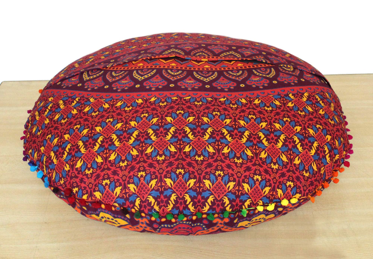 Large Hippie Floor Pillow Cover Mandala Meditation Cushion Case Pouf Cover Round Poufs Cover Bohemian Floor Cushion Cover Outdoor Fireplace Yoga Living Room Decor 32" New Orange Ombre (New Orange Ombre)