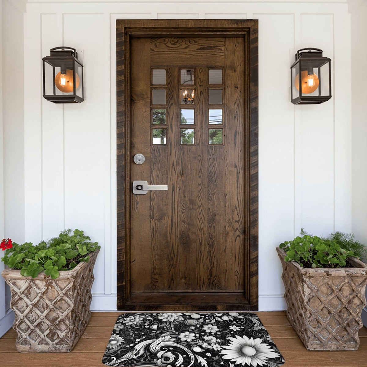 Black White Flower Sketch Bath Mat Non (1'4" x 1'11" (Rectangular) / Black White Flower)