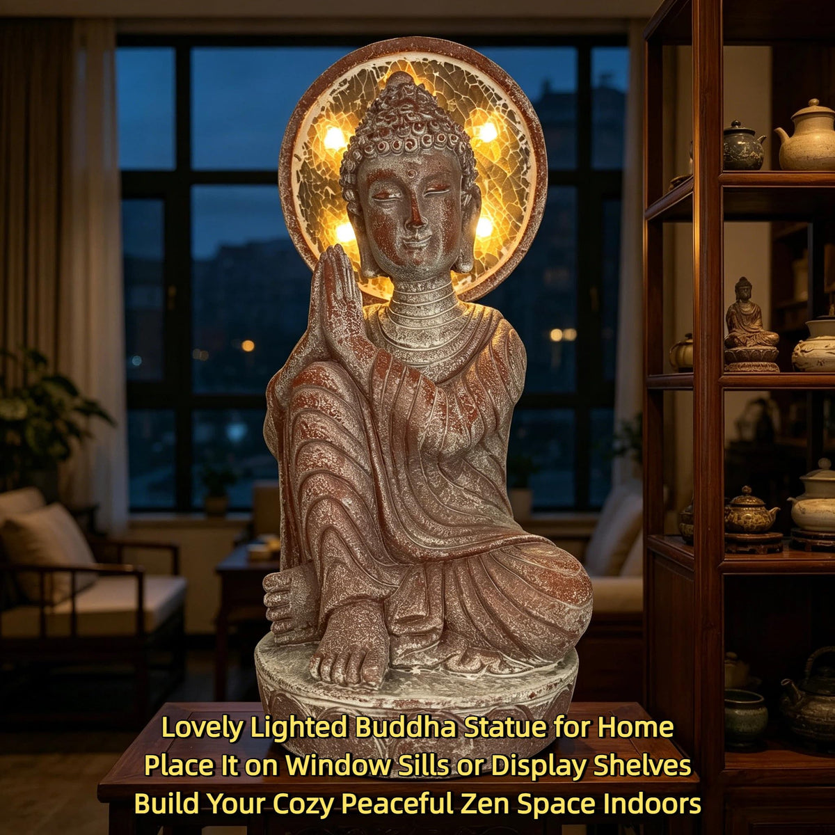 11.5in buddha statue outdoor (Rustic Sandstone)