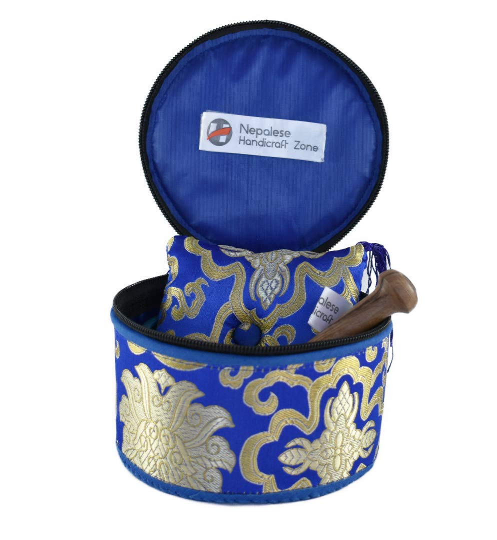 Color Singing Bowl Set with free stick and cushion by Nepalese Handicraft Zone (Blue)