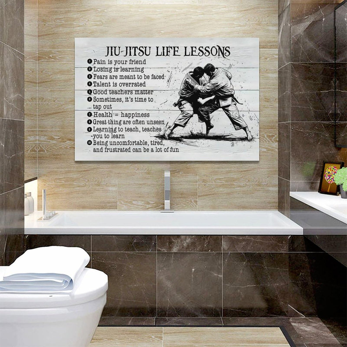 Jiu Jitsu Wall Art Jujitsu Life Lessons Pictures Wall Decor Judo Canvas Prints Martial Decorations Painting Framed Artwork Office Home Decor For Gym Martial Arts Hall Bedroom Living Room 24"x16" (Jujitsu / 24L" x 16W")