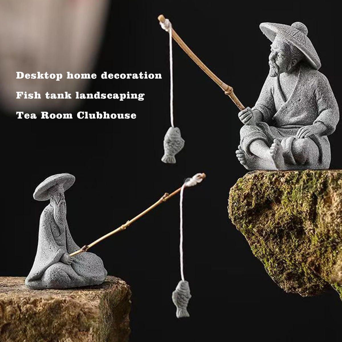 Zen Fisherman Statue with Rock (B Fisherman)