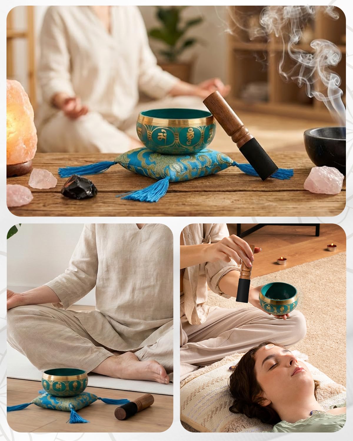 Singing Bowl Authentic Tibetan Sound Bowl for Yoga (Blue(Lotus))