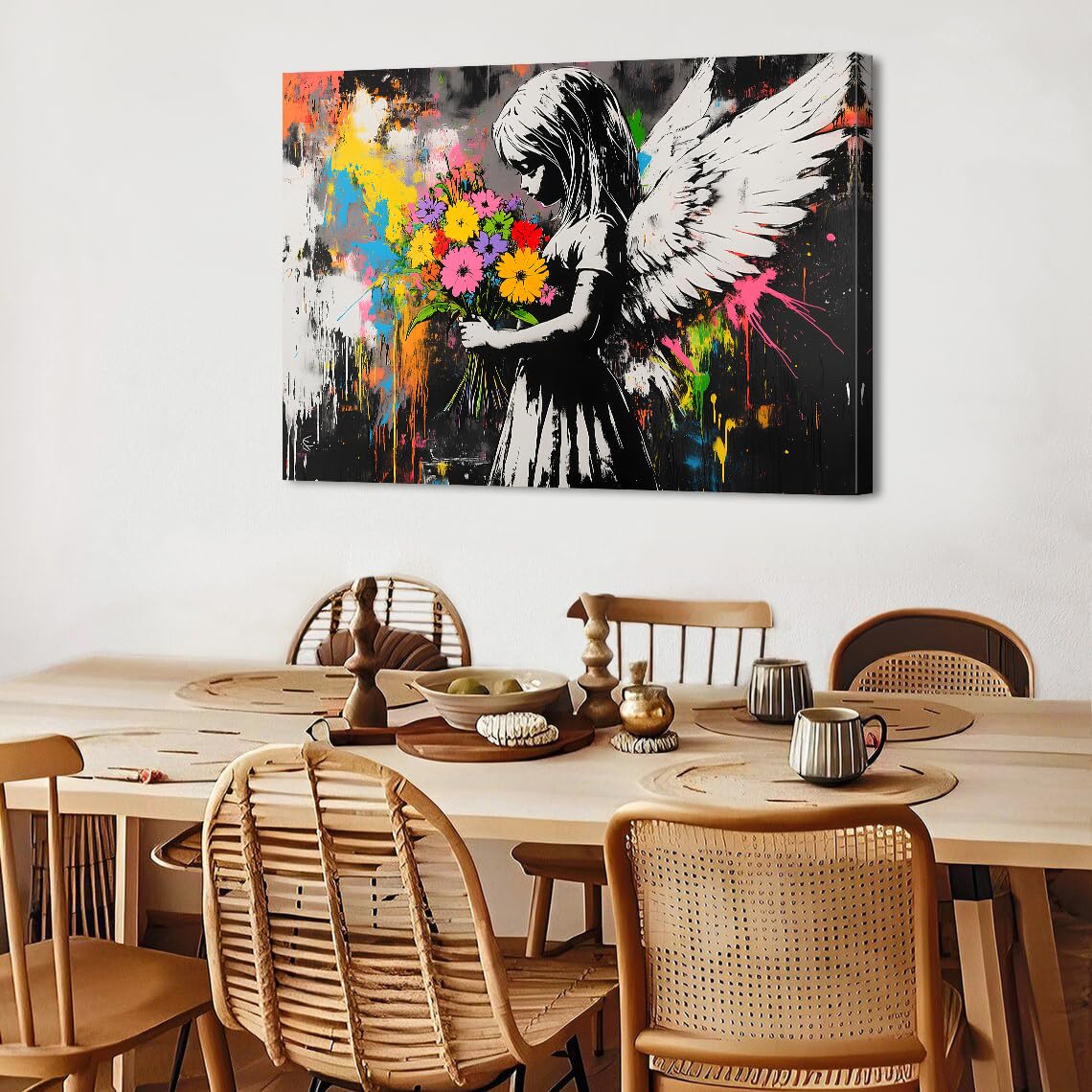 Abstract Graffiti Banksy Canvas Wall Art Banksy Angel Girls Decor Colorful Street Prints Picture Painting for Living Room Bedroom Pop Art Poster Modern Aesthetic Artwork Home Decoration 32x48” (48"L x 32"W / BANKSY)
