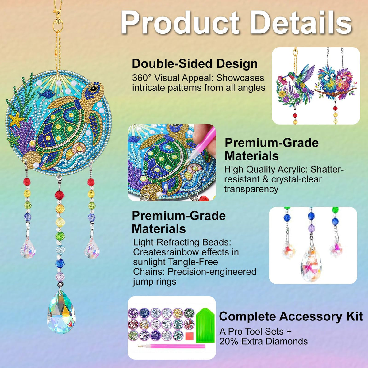 Diamond Art Kits (Cat, Turtle, Hummingbird + Owls)