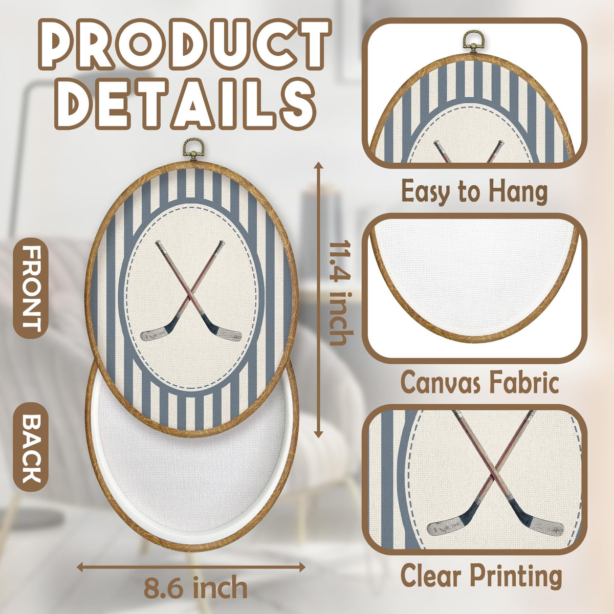 Vintage Hockey Nursery Oval Wall Art Decor Products (Colour08)
