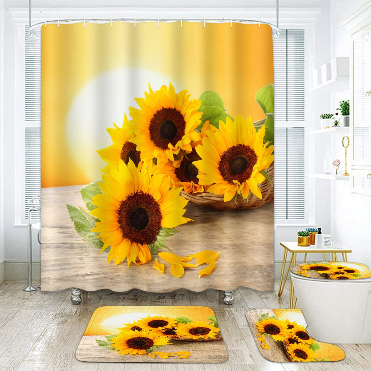 Bathroom Sets with Shower Curtain and Rugs (Summer Sun Sunflower)